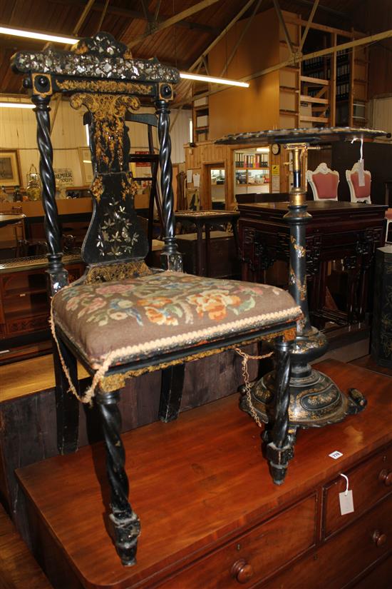 Victorian circular papier mache painted & MOP inlaid occasional table(-)